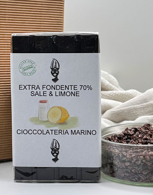 Cioccolato extra fondente con sale al gusto di limone